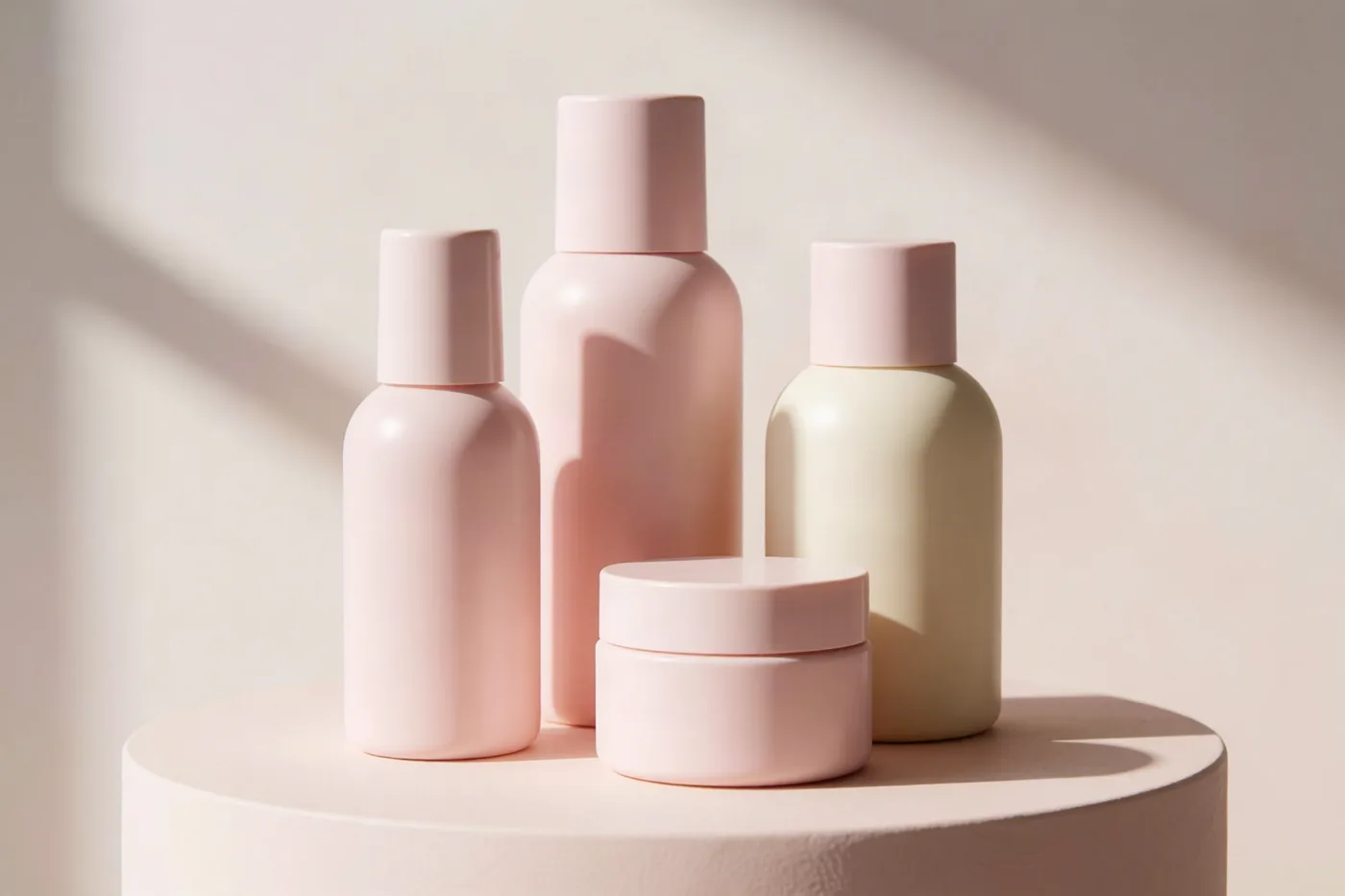 Fresh botanicals and pressed plant oils on a warm surface